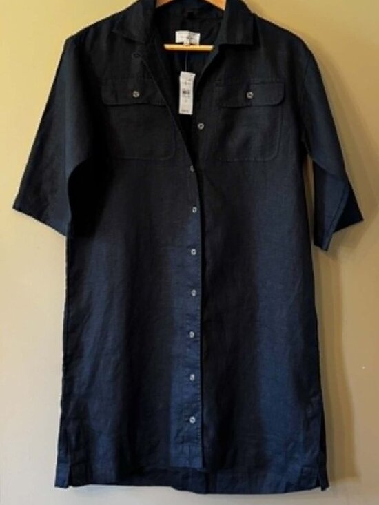 Lou And Grey Dresses & Skirts - Lou & Grey Linen Button Front Shirt Dress — Black — NWT XS